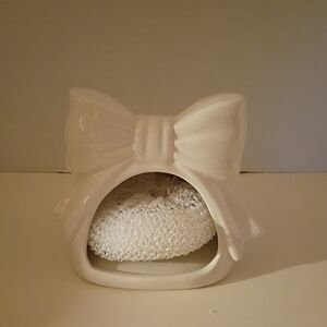 White Bow Ceramic Kitchen Sponge Holder